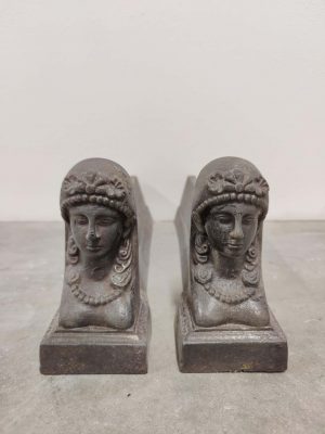 Antique Andirons / Fire Dogs, Woman with Beaded Veil