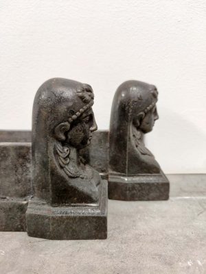 Antique Andirons / Fire Dogs, Woman with Beaded Veil