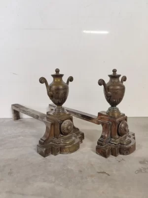 Antique Andirons / Fire Dogs with Copper Urns