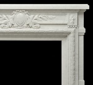 Monumental Antique French Fireplace Mantel in Carrara White Marble