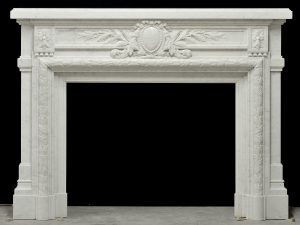 Monumental Antique French Fireplace Mantel in Carrara White Marble