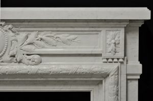 Monumental Antique French Fireplace Mantel in Carrara White Marble