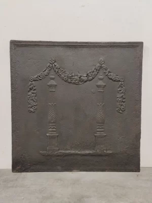 Antique Fireback / Backsplash, Two Pillars Beneath Draped Laurel Wreath