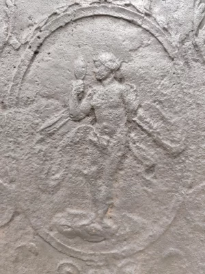 Antique Fireback / Backsplash, Woman Holding Mirror