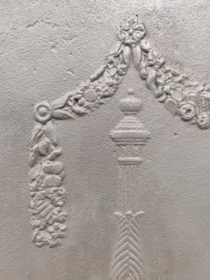 Antique Fireback / Backsplash, Two Pillars Beneath Draped Laurel Wreath