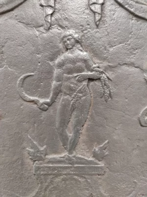 Antique Fireback / Backsplash, Man with Scythe