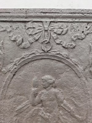 Antique Fireback / Backsplash, Woman Holding Mirror