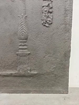 Antique Fireback / Backsplash, Two Pillars Beneath Draped Laurel Wreath