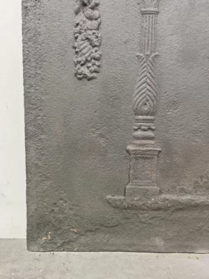 Antique Fireback / Backsplash, Two Pillars Beneath Draped Laurel Wreath