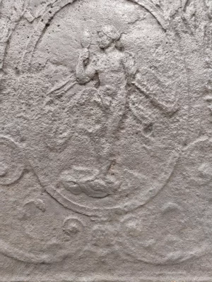 Antique Fireback / Backsplash, Woman Holding Mirror