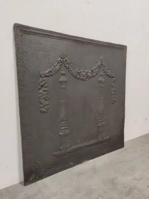 Antique Fireback / Backsplash, Two Pillars Beneath Draped Laurel Wreath