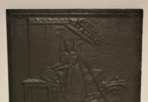 Small Square Antique Fireback / Backsplash, Female Doing Laundry