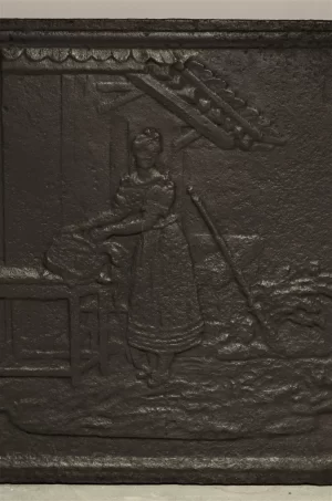 Small Square Antique Fireback / Backsplash, Female Doing Laundry