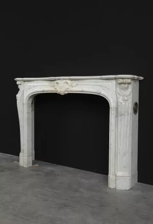 French Louis XV Fireplace in White Marble, Paris- France
