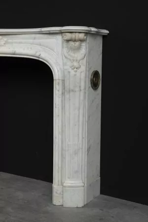 French Louis XV Fireplace in White Marble, Paris- France