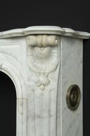 French Louis XV Fireplace in White Marble, Paris- France