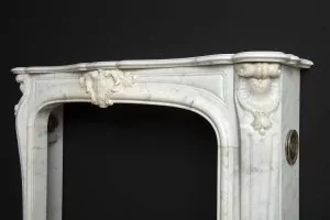 French Louis XV Fireplace in White Marble, Paris- France