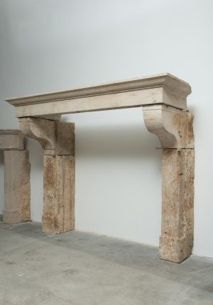 Large Rustic French Limestone Fireplace Mantel – 18th Century