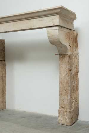 Large Rustic French Limestone Fireplace Mantel – 18th Century