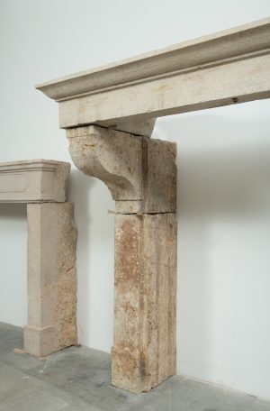 Large Rustic French Limestone Fireplace Mantel – 18th Century