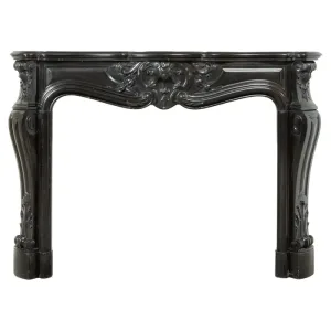 19th-Century French Louis XV Fireplace Mantel in Noir de Mazy Marble