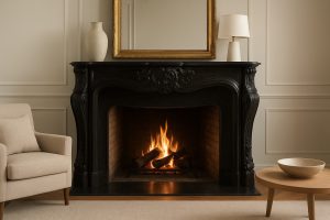 19th-Century French Louis XV Fireplace Mantel in Noir de Mazy Marble