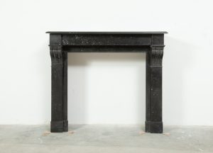 Antique Black Marble Corbel Fireplace Mantel with Fossil Inclusions