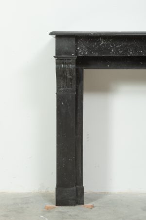 Antique Black Marble Corbel Fireplace Mantel with Fossil Inclusions