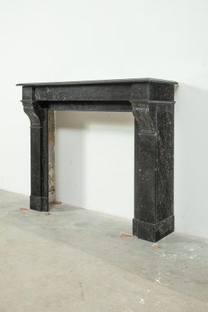 Antique Black Marble Corbel Fireplace Mantel with Fossil Inclusions