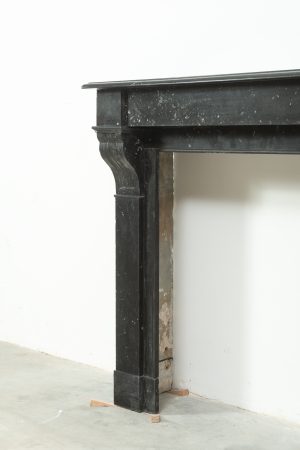 Antique Black Marble Corbel Fireplace Mantel with Fossil Inclusions