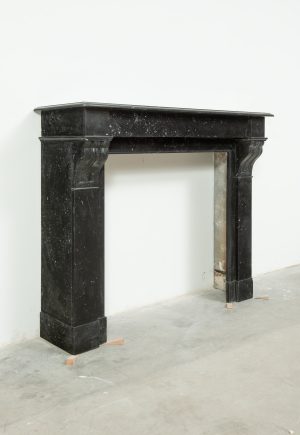 Antique Black Marble Corbel Fireplace Mantel with Fossil Inclusions