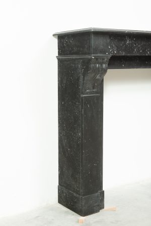 Antique Black Marble Corbel Fireplace Mantel with Fossil Inclusions