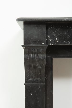 Antique Black Marble Corbel Fireplace Mantel with Fossil Inclusions