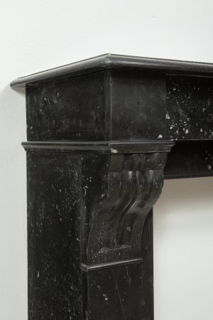Antique Black Marble Corbel Fireplace Mantel with Fossil Inclusions