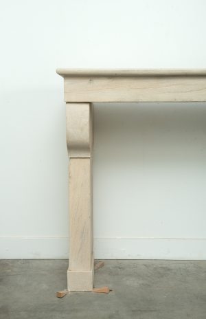 Light Limestone Console Fireplace Mantel.