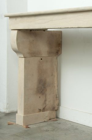 Light Limestone Console Fireplace Mantel.