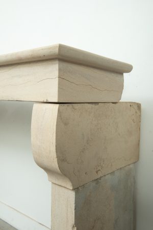 Light Limestone Console Fireplace Mantel.