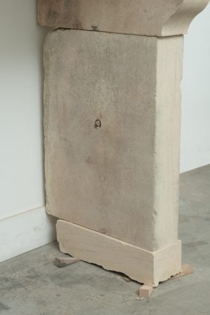 Light Limestone Console Fireplace Mantel.