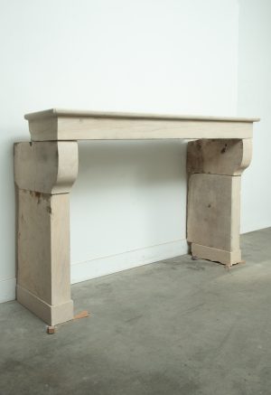 Light Limestone Console Fireplace Mantel.