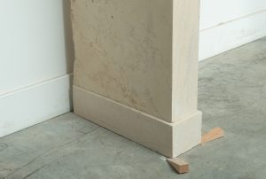 Light Limestone Console Fireplace Mantel.