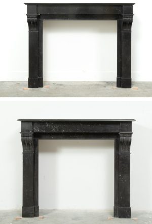 Antique Black Marble Corbel Fireplace Mantel with Fossil Inclusions