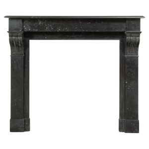 Antique Black Marble Corbel Fireplace Mantel with Fossil Inclusions